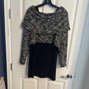 Sympli Black and White Cowl Neck Sheath Dress